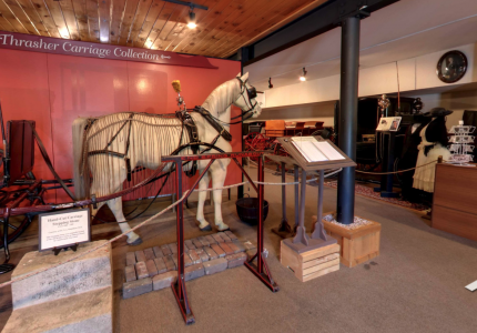 A view of the inside of the Thrasher Carriage Museum