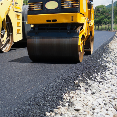 steamroller paving a street