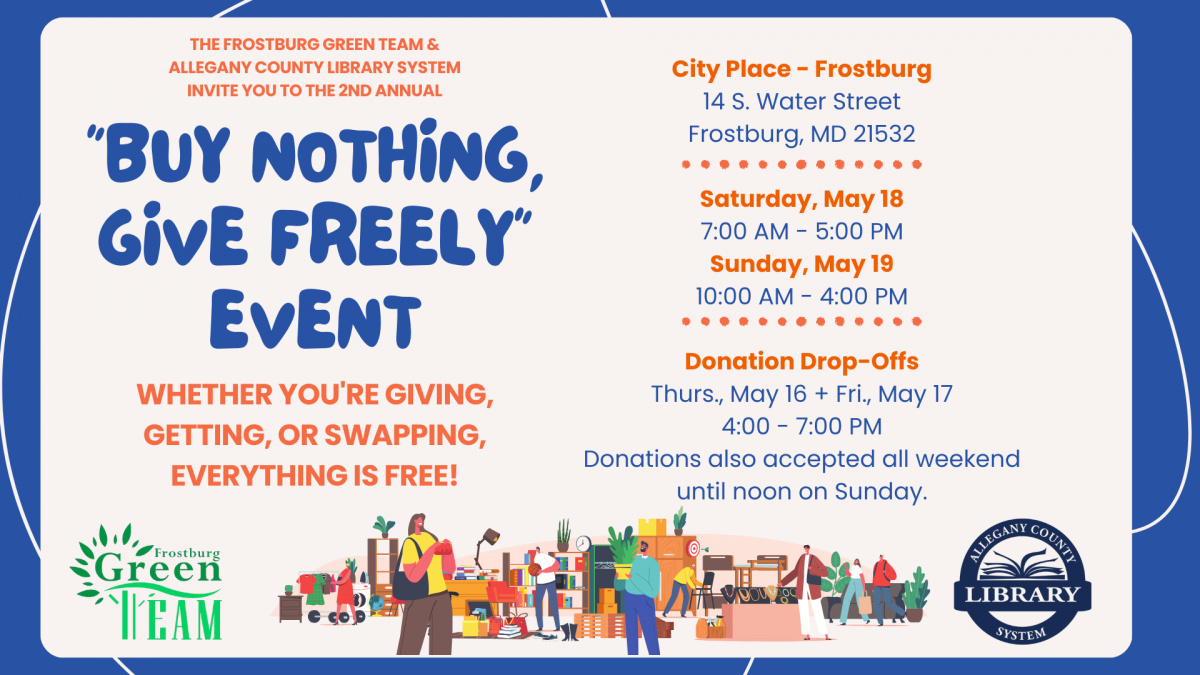 Informational flyer about the Buy Nothing, Give Freely event