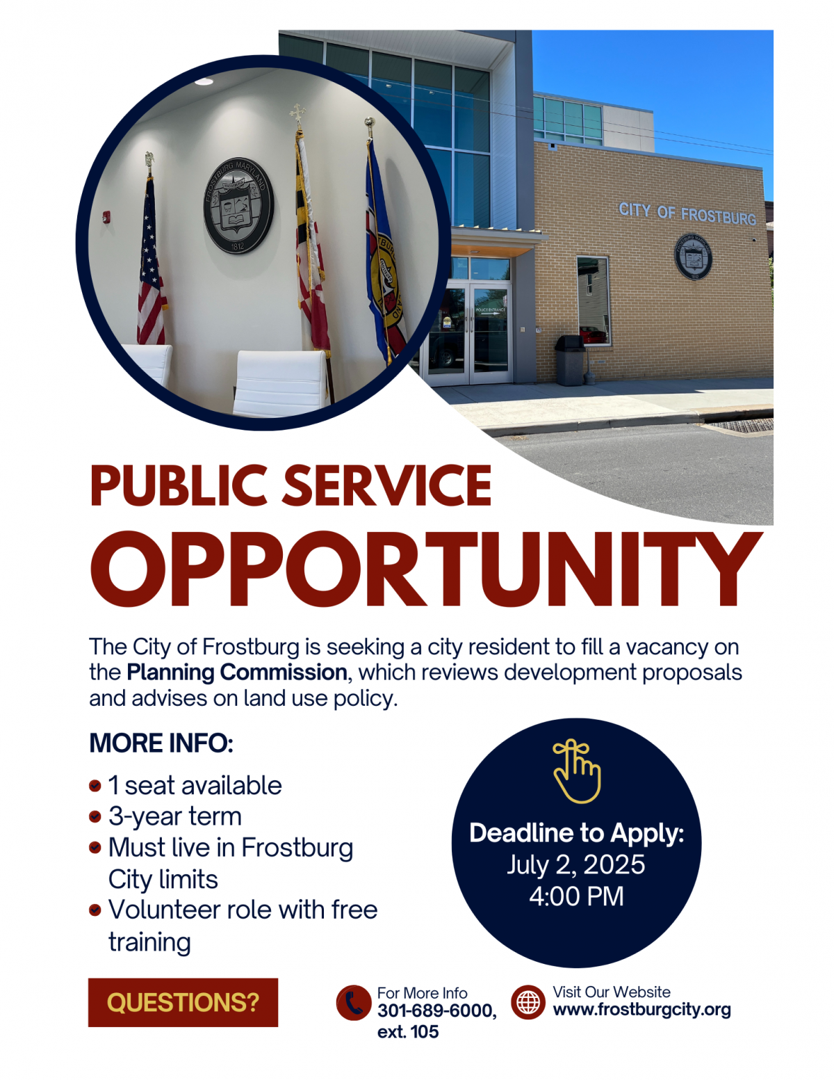 Public Service Opportunity: Frostburg Planning Commission Vacancy Flyer advertising a vacancy on the Frostburg Planning Commission