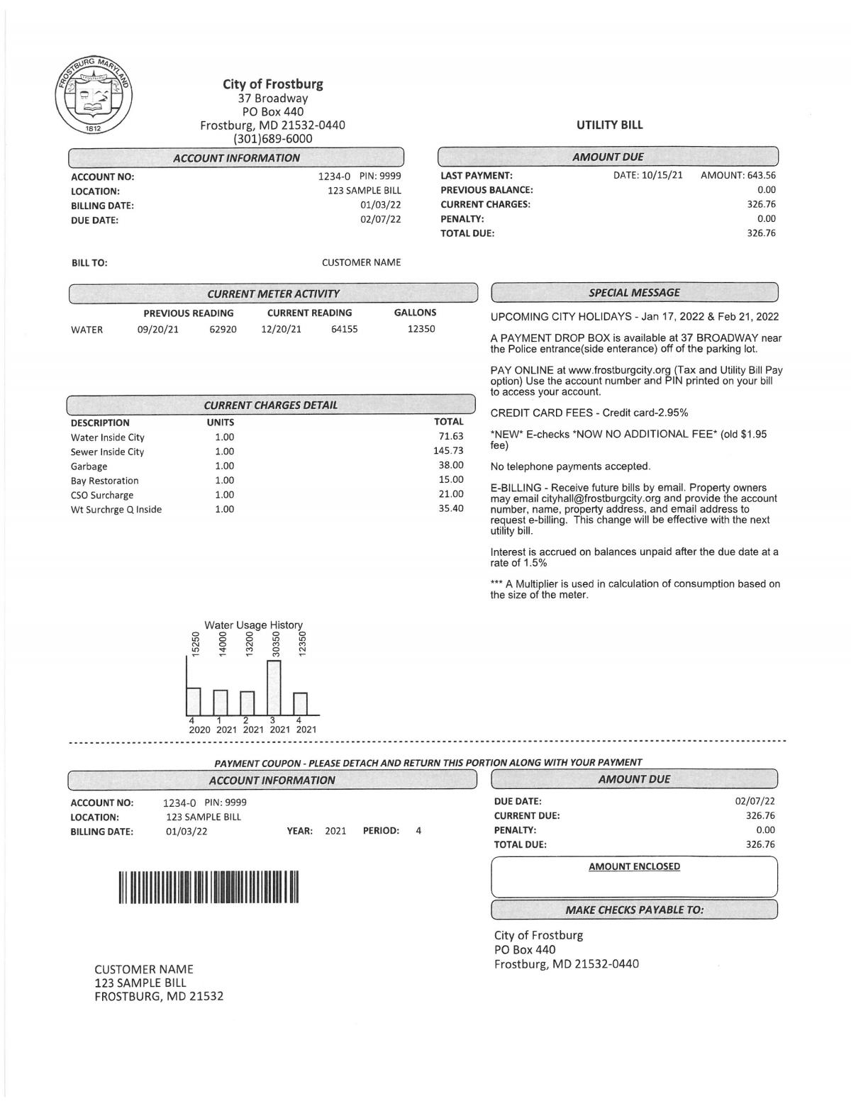 Sample Bill Single Unit